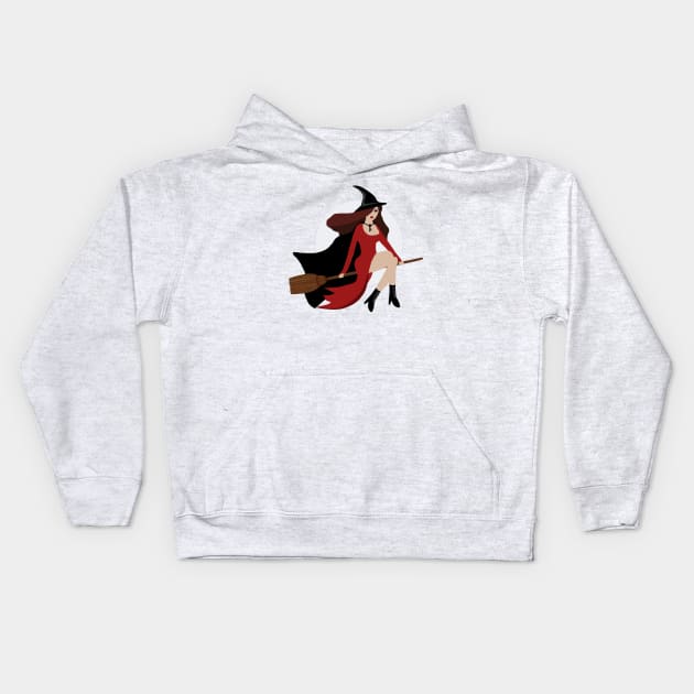 Witch Flying On A Broomstick Halloween Kids Hoodie by Gothic Rose Designs